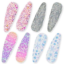 16 Psc Sparkly Hair Clips,Large Sequins Hair Barrettes,Bling Hair Snap Accessories for Women Girls,Assorted Glitter Colors,C+D