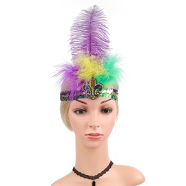 Bubbmi Mardi Gras Carnival Feather Headband, Sequin St' Patrick Headband Costume Accessories for Women Showgirl Parties (6359-ST'PATRICK)