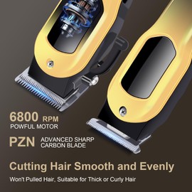 PZN Professional Hair Clippers for Men, Professional Barber Clippers and Trimmer Set, Mens Cordless Hair Clippers for Barbers Haircut Kit Fade Gold
