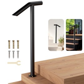 Xesi Single Post Handrail with DIY Took Kit, Black Wrough Iron Hand Railing - Outdoor Stair Railing Fit 2 or 1 Step Handrails for Outdoor Steps, Single Step Handrail