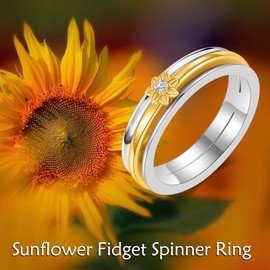POPLYKE Butterfly/Gold Sunflower Rings 925 Sterling Silver Anxiety Relief Spinner Statement Rings Jewellery for Your Women, Zircon