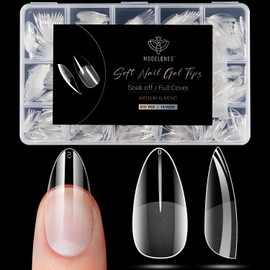 Modelones Almond Fake Nail Tips -510Pcs Medium Soft Gel Nail Tips Almond Shape Pre Etched Half Matte Full Cover Clear Acrylic Gel Kit False Press on for Extension Manicure Salon DIY at Home 15 Sizes