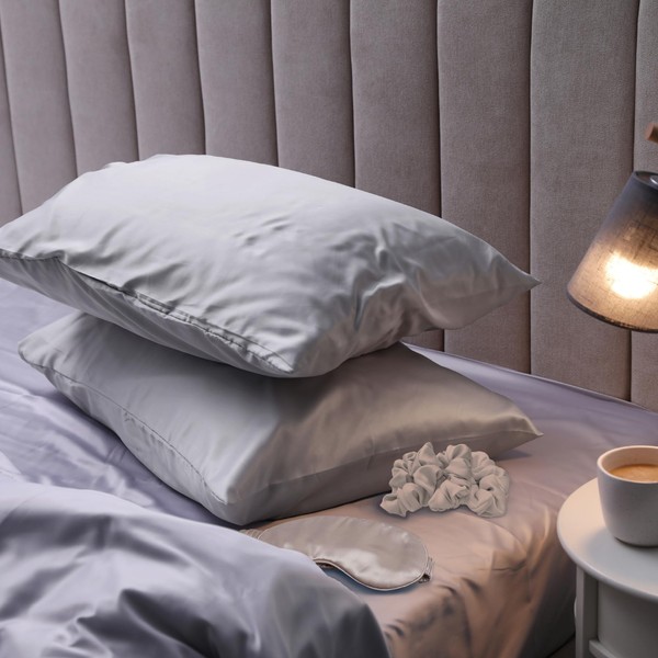 Cathay Home Satin Bedding Accessories Set – Pillowcases, Eyemask, Scrunchies
