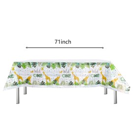 HJFZLY 2 Pcs Wild One Tablecloth, Jungle Animal Wild One Birthday Party Supplies Decorations for Boy - Wild One Party Table Cover (71in x 42in)