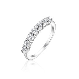 JALOKIVI 2mm 925 Sterling Silver Eternitys Ring for Women 7 Stone Cubic Zirconia Half Eternity Wedding Bands Size 7