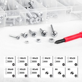 WerkFix Threaded Screws and Nuts Set, 320 Pieces Assortment, 9 Threaded Screw Sizes, 3 Nut Types, Phillips PH, According to DIN 965, for Crafts and DIY