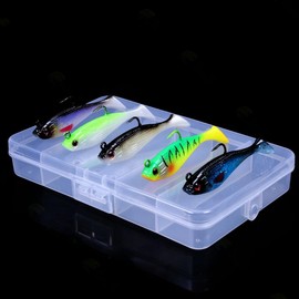 FOLANDO 5pcs Fishing Lures with hook, Sea Fishing Tackle Bionic fish Hook Pre-Rigged Soft Fishing Lures T Tail Artificial Bait Fishing 8cm-10g