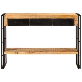 vidaXL Antique Industrial Style Console Table in Solid Mango Wood and Iron, Black Frame, 43.3"x11.8"x29.9" Black Metal Frame