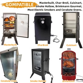 Upgrade 1650W Electric Smoker Heating Element Replacement Kit with Adjustable Thermostat Probe Cord Compatible with Masterbuilt, SmokeHollow, Cuisinart, Brinkmann Gourmet, Char-Broil and Cerakote Oven