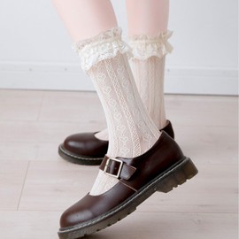 MKYSZLT 4 Pairs Womens Lace Ankle Socks Ruffle Frilly Socks,White Black Mesh Lace Trim Socks Lolita Socks,Ankle High Socks for Women