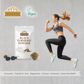 Ausha Black Turmeric Powder 100g | Double Strength Turmeric 5-6% Curcumin, Anti Inflammatory, Antioxidant | Use in Juice, Smoothies | Vegan