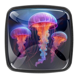 Colorful Gleamy Jellyfish Art Pattern 4 Pack Crystal Glass Square Cabinet Drawer Knobs, Clear Door Pull Handles for Durable and Fashionable Home Decor
