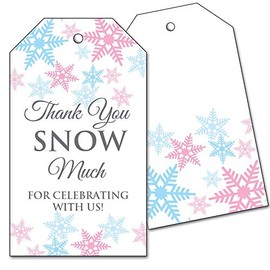 25 Snowflake Favor Tags - Thank You Snow Much - Pink and Blue