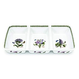 Portmeirion Botanic Garden 3-Section Server, Assorted Floral Motif (17 x 9.5") - Durable Fine Porcelain, Chip-Resistant Glaze - Dishwasher, Microwave, Freezer, Oven Safe - Elegant Farmhouse Serveware