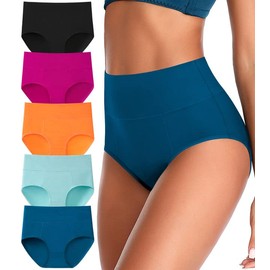 ASIMOON Women's Tummy Control Underwear Cotton High Waisted Panties Soft Stretch Ladies Briefs Undies Underpants 2XL