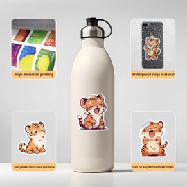 Tiger Stickers for Laptop (100 PCS),Gift for Children Teens Adults Girl Boys,Waterproof Stickers for Water Bottle,Tiger Vinyl Stickers for Scrapbook,Skateboard,Bike,Phone,Dairy