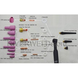 RIVERWELD Large TIG Gas Lens Alumina Nozzle Ceramic Cups Kit 53N87 12# 3/4" 53N88#10 5/8" 53N89#15 15/16" 57N74#8 1/2" 57N75#6 3/8" Fit SR DB WP 9 17 20 18 26 TIG Welding Torch 5pk