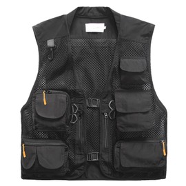 Freiesoldaten Men's Multi Pocket Vest Outdoor Fishing Camping Coat Breathable Mesh Casual Vest, black