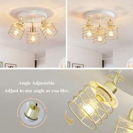 Semi Flush Mount Ceiling Light Fixture, Adjustable 3-Lights Kitchen Light Fixtures Ceiling Mount, Multi-Directional Ceiling Lights for Kitchen Farmhouse Hallway Dining Room Entryway (White & Gold)