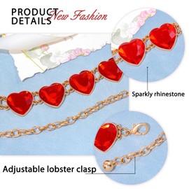 ELABEST Red Gem Chain Belt Rhinestone Cosplay Costume Waist Chain for Women (Heart)