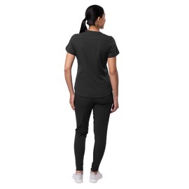 Adar Uniforms Pro Modern Athletic Scrub Set for Women, Modern V-Neck Scrub Top & Yoga Jogger Scrub Pants, P9500, Black, M