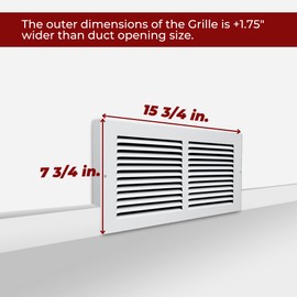 Fits 14x6 Duct Opening | Steel Baseboard Return Air Grille by Handua | Vent Cover Grill | 7/8" Margin Turnback [Depth] to Fit Baseboard | White | Outer Dimensions: 15.75"W X 7.75 "H