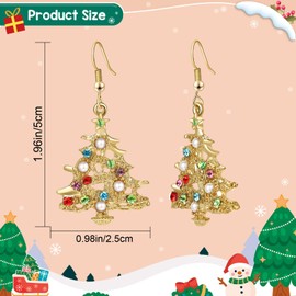 Christmas Stocking Stuffers for Women-Colorful Stones Pearls Alloy Dangle Christmas Tree Earrings Holiday Party Jewelry Gift