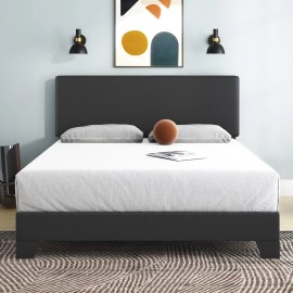 Lov4ever Full Queen King Size Upholstered Platform Bed Frame with Adjustable Headboard - Black & Queen