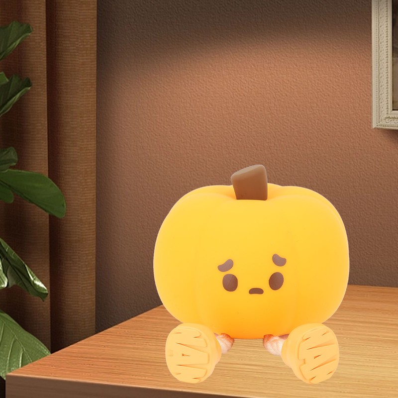 Cute Night Light Tap Control Dimmable Rechargeable Pumpkin Shape Bedside