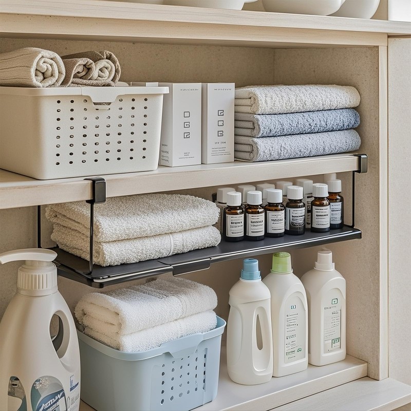 PowerKing Expandable Under Cabinet Shelf, Adjustable Length Under Shelf Storage