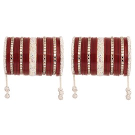 Efulgenz Indian Bridal Bangle Set for Women Punjabi Chuda Mirror Bangles Acrylic Bangle Set for Wedding Maroon Punjabi Chura Bangles Set Faux Kundan Cz Crystal Heavy Bridal Choora Bangle Set Indian Bridal Wedding Jewelry for Women