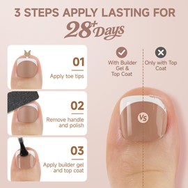 UNA GELLA X-Soft Gel Toe Nail Tips 330Pcs Brown French Press On Toenails Full Cover Square Round Toe Nail Press Ons Short Fake Acrylic Press On Toe Nails for Women Wide Big Nail Extensions 15 Sizes