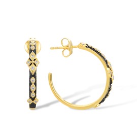 Santuzza Rhombus Pattern Sterling Silver Earrings White Cubic Zirconia Half Moon Shape Stud Earrings for Women