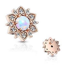 CZ Flower with Opal Center Internally Threaded 14GA Dermal Anchor Top (Rose Gold/Opal White)