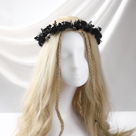 KorViSHOW Black Floral Headpiece - Women's Elegant Lace Foam Rose Headband With Flowers for Hair Accessories, Wedding, Party, Birthday Gift, Photo Props