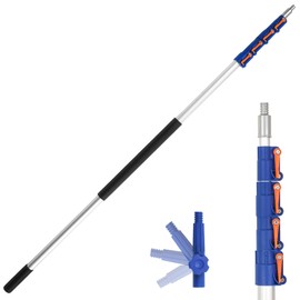 SHINMING 6-24FT Telescoping Extension Pole, Multi-Purpose Extendable Pole with Universal Twist-on Metal Tip for Hanging Light Bulb Changer, Paint Roller, Duster, Window/Gutter Cleaning (6-24FT)