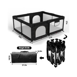 Veraste Foldable Baby Playpen with Gate, Extra Large Collapsible Play Yard for Babies & Toddlers, Portable Travel Playpen, Baby Activity Center for Indoor & Outdoor Use (Black 59"×71")