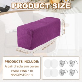 uxcell 2pcs Couch Arm Covers, Armchair Sofa Arm Covers with Twist Pin, Anti-Slip Furniture Protector Slipcovers for Chairs/Sofas, Purple