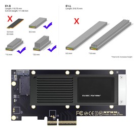 NFHK PCI-E 4.0 4X Host Adapter to NVMe Ruler 1U GEN-Z EDSFF 9.5mm 15mm 25mm Thick Short SSD E1.S with Heatsink PM9A3 PM9D3 P5801X Carrier Adapter, (NF-SF-036-PM)