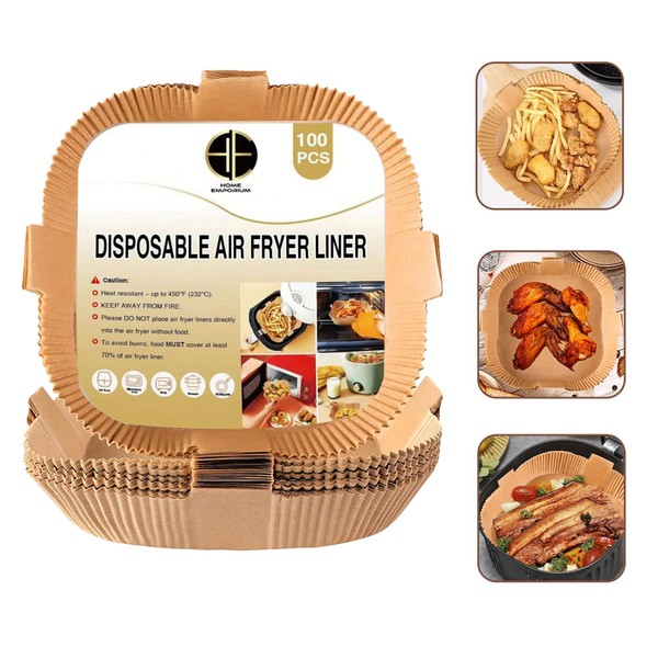 Home Emporium Air Fryer Liners, Disposable Parchment Cooking & Baking Paper for Air Fryer, Oil Proof and Waterproof - 100PCS 20cm 7.9 Inch