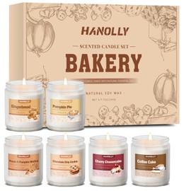 Bakery Candles Set, 6 Pack Fall Winter Candles for Home Scented, Candle Gift Set,Soy Wax Long Lasting Jar Candle of Pumpkin Pie, Coffee Cake,Gingerbread,Chocolate Cookie,Cherry Cheesecake Aromatherapy