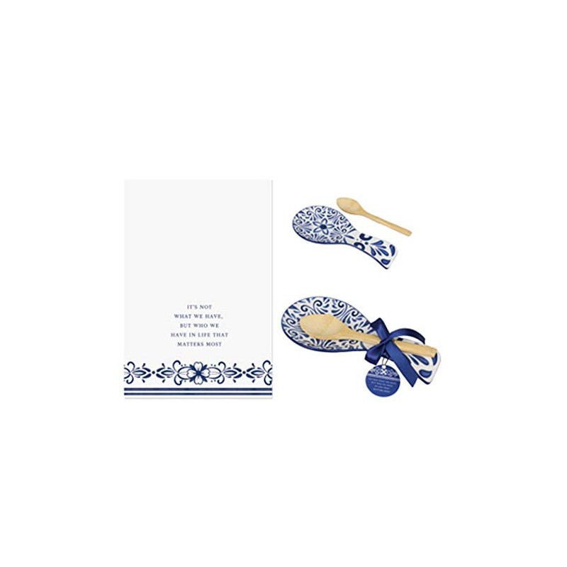 Youngs 21215 Ceramic Blue and White Talavera Spoon Rest with