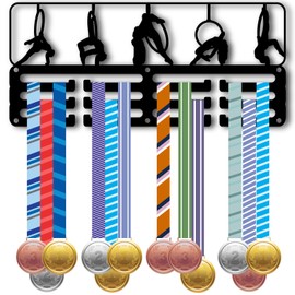 CREATCABIN Gymnastics Medal Holder Ribbon Award Display 3 Lines Hold 40+ Medals Wall Mount Black Small Metal Sports Athlete Rack Race Stand Holder for Home Gymnasts Athletes Medalist 11.4 x 5.1 Inch