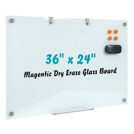 Wingwise Glass Dry Erase Board, 36 x 24 Inches Magnetic Glass Whiteboard for Wall, 3' x 2' Frameless Board for Office, Home, School