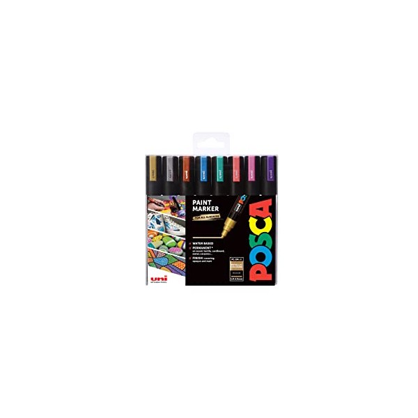Uni Posca PC-5M Paint Marker Pen Wallet, Metallic Colours Set