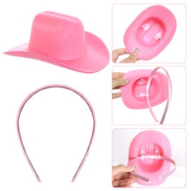 phnydreg 2Pcs Cowboy Mini Hat Headbands Cowgirl Mini Hat Headbands Accessories for Women Girls Birthday Western Cowboy Party (pink)