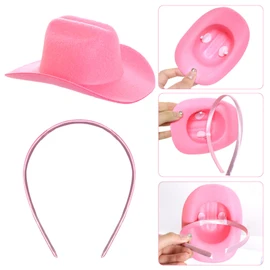 phnydreg 2Pcs Cowboy Mini Hat Headbands Cowgirl Mini Hat Headbands Accessories for Women Girls Birthday Western Cowboy Party (pink)