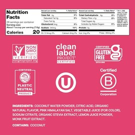 Cure Hydration Bebida de electrolitos a base de plantas | Sin azúcar añadido | Polvo para aliviar la deshidratación hecho con agua de coco | Sin OMG |