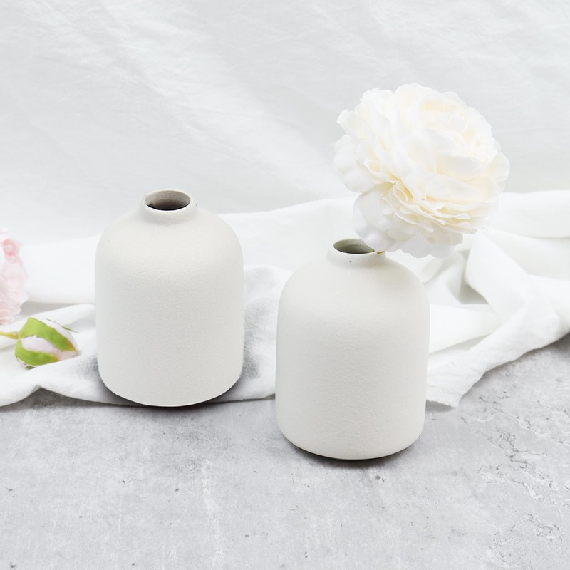 Set of 4 White Ceramic Vase for Flower, Small Decorative