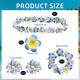 Pack of 5 Flower Chain Decoration, Leis Flower Chains Hawaii, Colourful Hawaiian Chain Flowers, Hawaiian Costume Women's Accessories, with Bracelet Hair Clips, for Carnivals, Tropical Luau, Beach